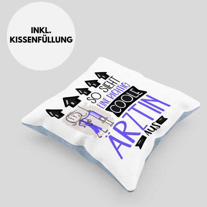 Ärztin Geschenk Kissen mit Füllung 40x40 Lustig Geschenkidee für Ärztin Geburtstag So Sieht Eine Richtig Coole Ärztin Aus Frauen Spruch (Grau) Blau Trendation