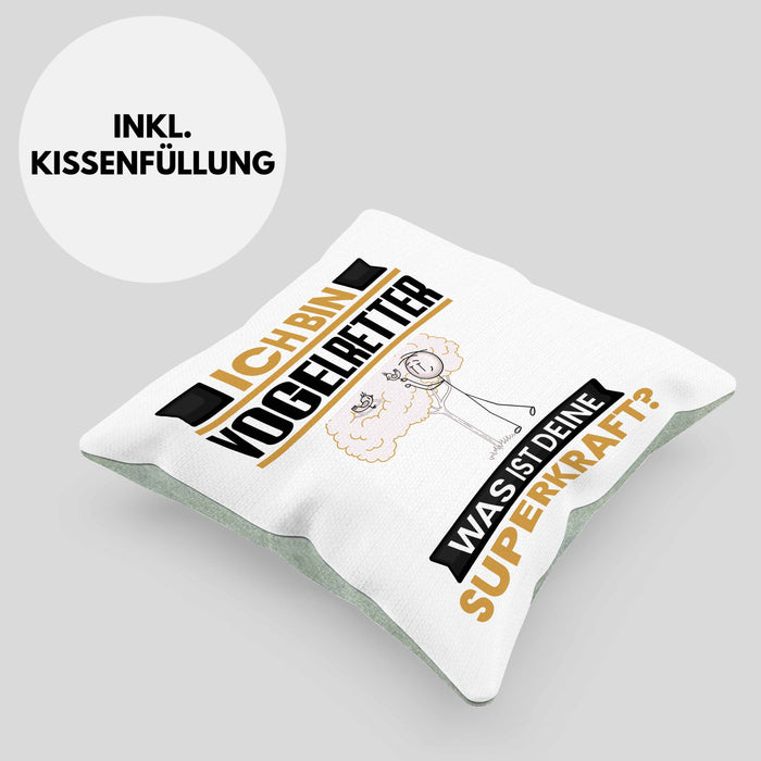 Vogelretter Kissen mit Füllung 40x40 Geschenk für Vogelretter Geburtstag Lustiger Spruch Was Ist Deine Superkraft (Grau) Grün Trendation