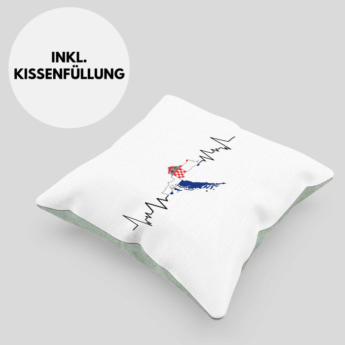 Kroatische Flagge Kissen mit Füllung 40x40 Geschenk Herzschlag Kroatien (Grau) Grün Trendation