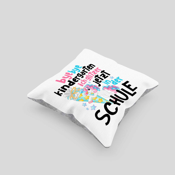 Bye Bye Kindergarten Einschulung Mädchen Geschenk Kissen mit Füllung 40x40 Schulstart 1. Schultag Schuleinführung Schulanfang Geschenkidee 2024 Schulkind Ich Glitzer Jetzt In Der Schule (Grau) Grau Trendation