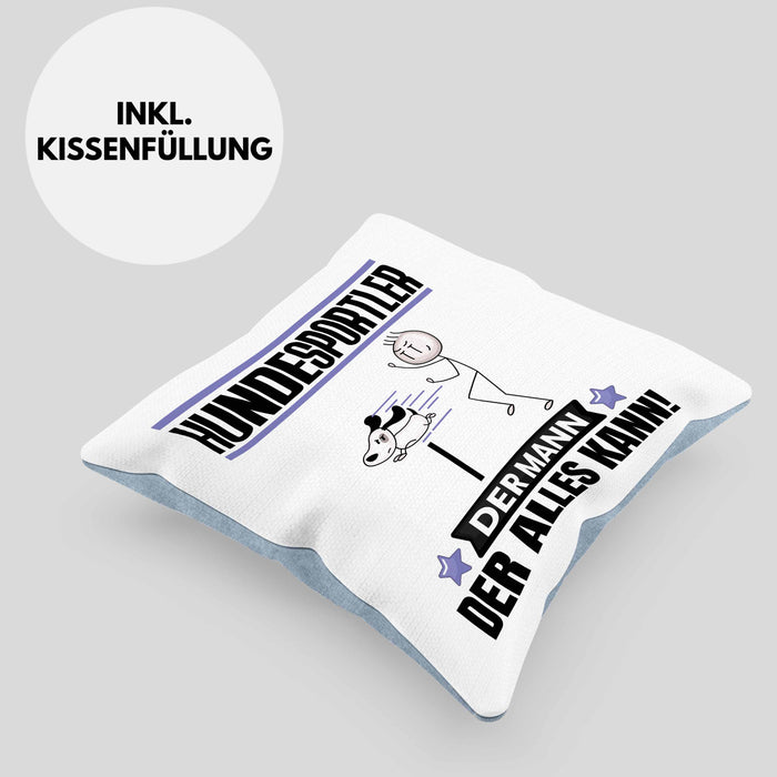 Hundesportler Kissen mit Füllung 40x40 Geschenk für Hundesportler Der Mann Der Alles Kann Geschenkidee zum Geburtstag (Grau) Blau Trendation