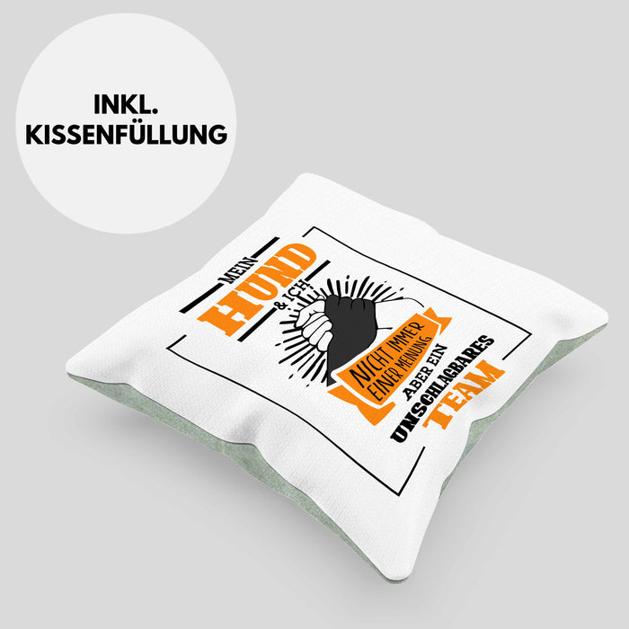 Lustige HundeKissen mit Füllung 40x40 Geschenk für Hundebesitzer zum Geburtstag Unschlagbares Team (Grau) Grün Trendation