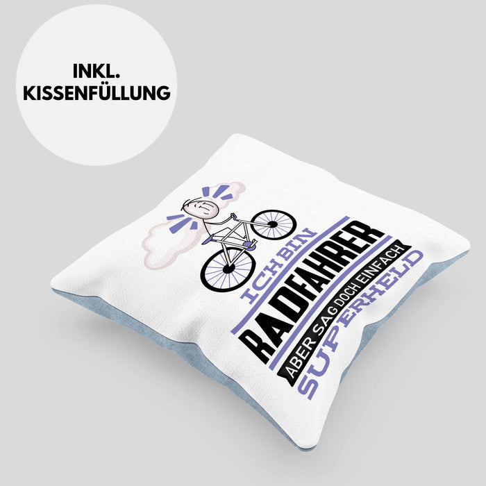 Radfahrer Geschenk Kissen mit Füllung 40x40 Ich Bin Radfahrer Aber Sag Doch Einfach Superheld Lustige Geschenkdiee für Radfahrer (Grau) Blau Trendation
