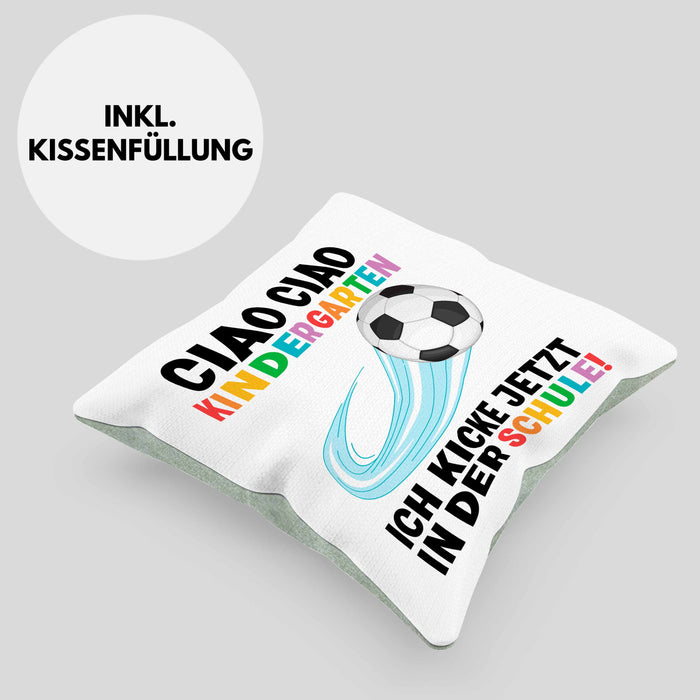 Einschulung Junge Fußball Schulkind Geschenk für Schultüte Füllung Kissen mit Füllung 40x40 Schulstart 1. Schultag Schuleinführung Schulanfang Geschenkidee 2024 (Grau) Grün Trendation