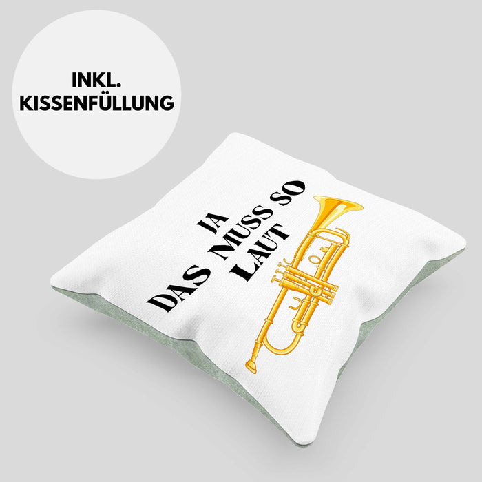 Trompete Kissen mit Füllung 40x40 Geschenk für Musiker Trompeten-Spieler Tuten Geschenkidee Lustig Männer (Grau) Grün Trendation