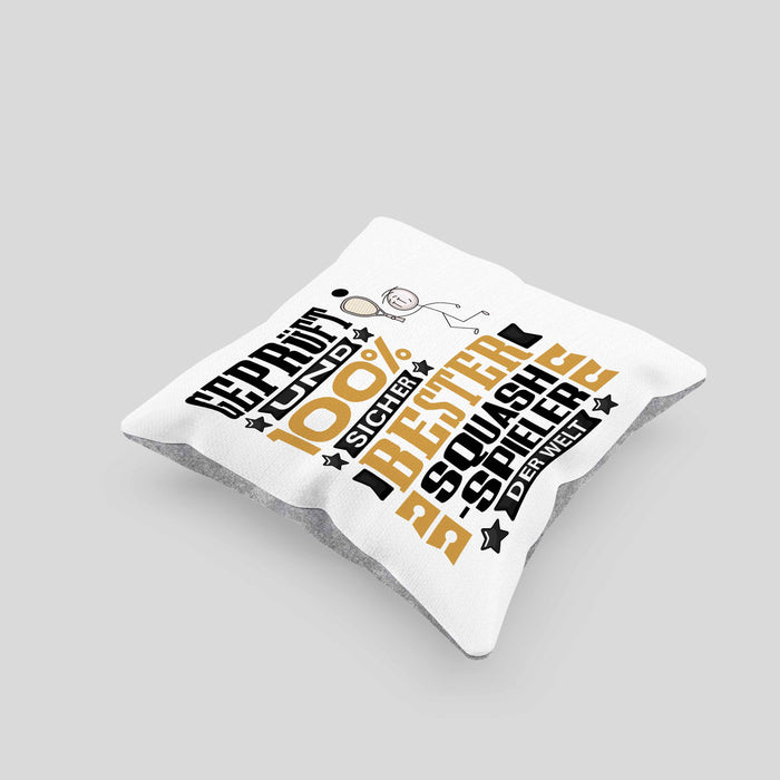 Squash-Spieler Geschenk Lustiger Spruch für Squash-Spieler Geschenkidee Bester Squash-Spieler Der WeltKissen mit Füllung 40x40 (Grau) Grau Trendation