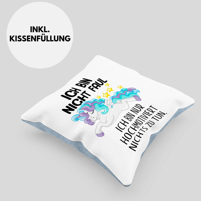 Lustige Ich Bin Nicht Faul Kissen mit Füllung 40x40 Mit Spruch Einhorn Geschenk Mama Freundin Kollegin Geschenkidee Arbeit Frauen (Grau) Blau Trendation