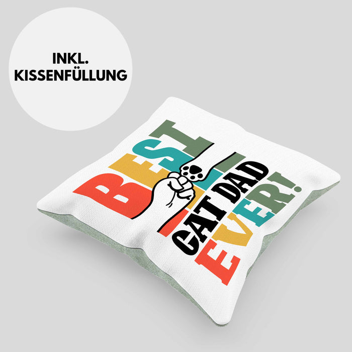 Geschenk für besten Katzenvater: "Best Cat Dad Ever" Kissen mit Füllung 40x40 Vatertag (Grau) Grün Trendation