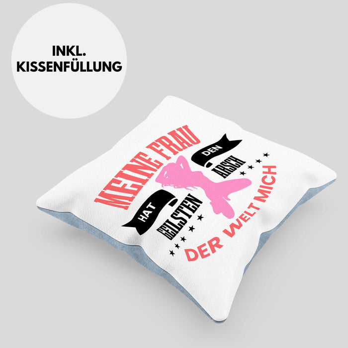 Lustige Kissen mit Füllung 40x40 "Meine Frau Hat Den Geilsten Arsch Der Welt - Mich" Witziges Geschenk für den Partner (Grau) Blau Trendation