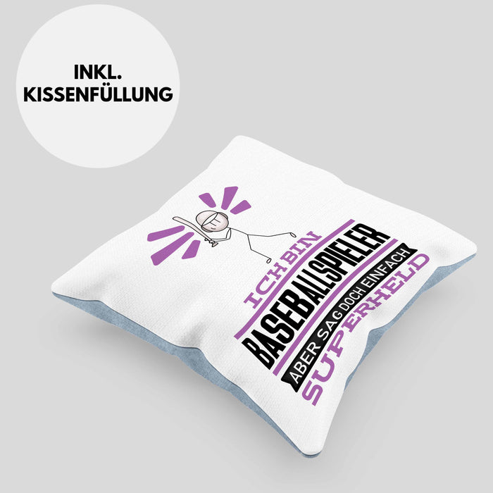 Baseballspieler Geschenk Kissen mit Füllung 40x40 Ich Bin Baseballspieler Aber Sag Doch Einfach Superheld Lustige Geschenkdiee für Baseballspieler (Grau) Blau Trendation