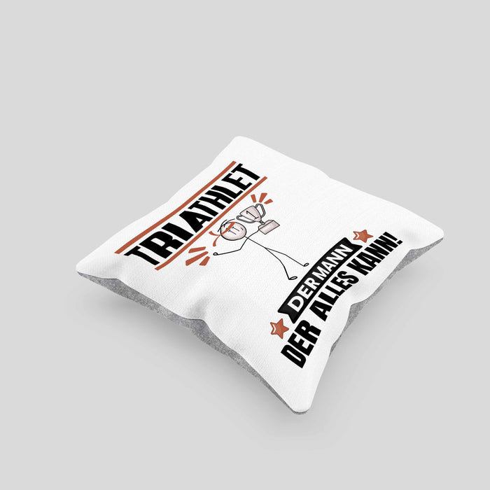 Triathlet Kissen mit Füllung 40x40 Geschenk für Triathlet Der Mann Der Alles Kann Geschenkidee zum Geburtstag (Grau) Grau Trendation