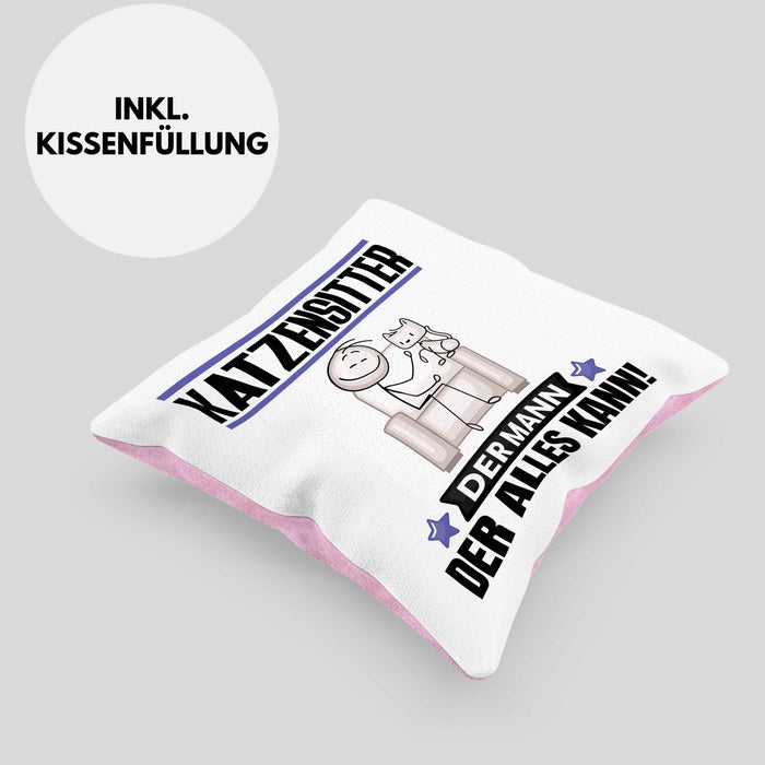 Katzensitter Kissen mit Füllung 40x40 Geschenk für Katzensitter Der Mann Der Alles Kann Geschenkidee zum Geburtstag (Grau) Rosa Trendation