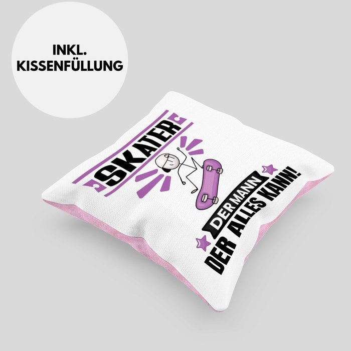 Skater Kissen mit Füllung 40x40 Geschenk für Skater Der Mann Der Alles Kann Geschenkidee zum Geburtstag (Grau) Rosa Trendation