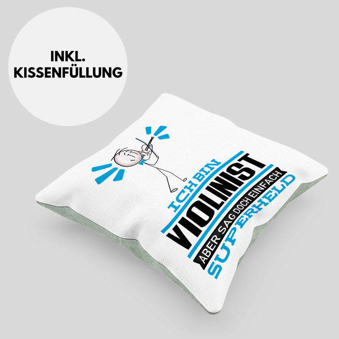 Violinist Geschenk Kissen mit Füllung 40x40 Ich Bin Violinist Aber Sag Doch Einfach Superheld Lustige Geschenkdiee für Violinist (Grau) Grün Trendation