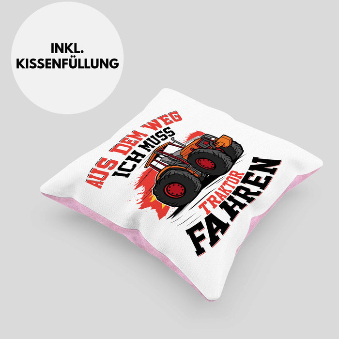 Bauer Landwirt Geschenk Kissen mit Füllung 40x40 Aus Dem Weg Ich Muss Traktor Fahren Geschenkidee Jungs (Grau) Rosa Trendation