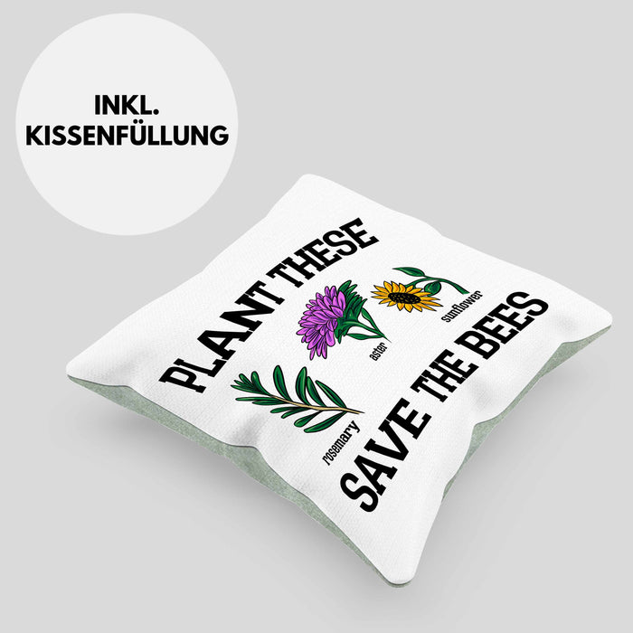 Lustige Kissen mit Füllung 40x40 für Bienenliebhaber Plant These Save The Bees Geschenk (Grau) Grün Trendation