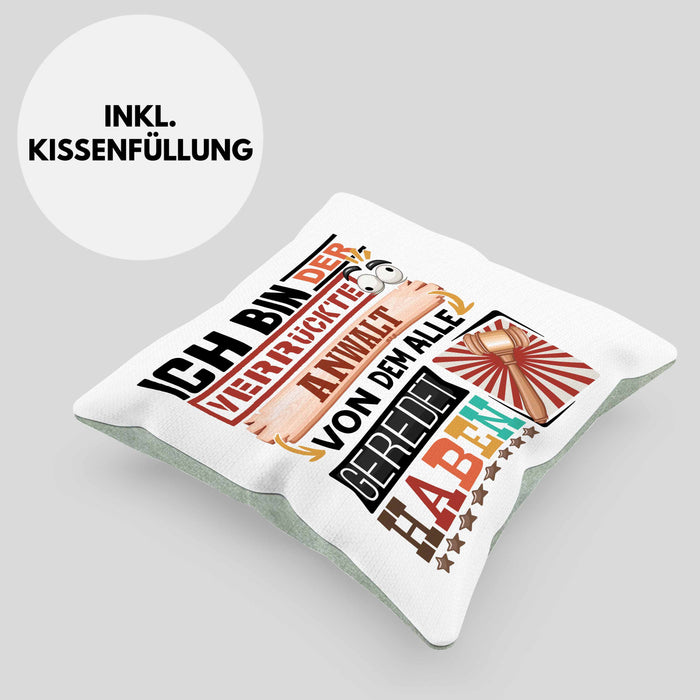 Anwalt Kissen mit Füllung 40x40 Geschenk Spruch Lustig Geschenkidee für Anwalt Geburtstag Ich Bin Der Verrückte Anwalt (Grau) Grün Trendation