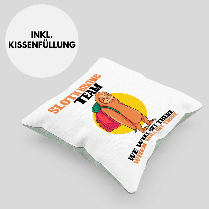 Sloth Hiking Team Kissen mit Füllung 40x40 Geschenk Lustiger Spruch Wander Berge We Will Get There When We Get There Geschenkidee Geburtstag (Grau) Grün Trendation