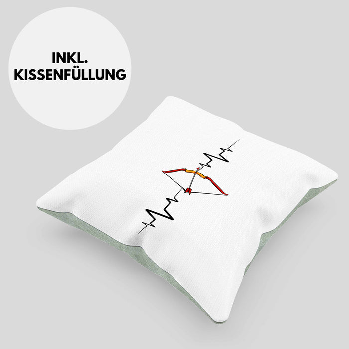 Lustige Bogenschütze Kissen mit Füllung 40x40 Geschenk für Pfeil & Bogen Enthusiasten Herzschlag Grafiken (Grau) Grün Trendation