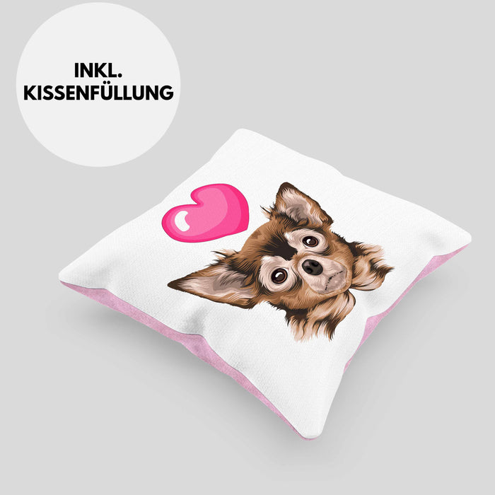 Chihuhahua Besitzer Kissen mit Füllung 40x40 Geschenk Chihuhahua Besitzer Geschenkidee Frauchen Herrchen (Grau) Rosa Trendation