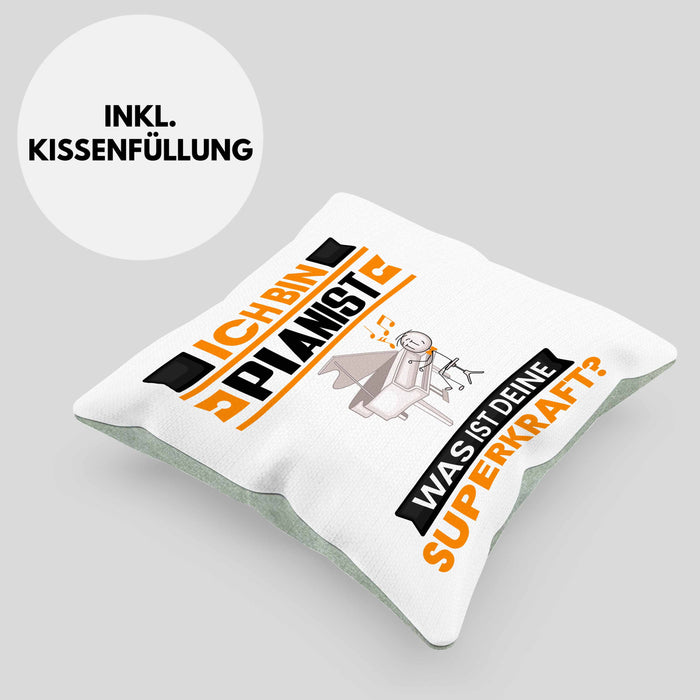 Pianist Kissen mit Füllung 40x40 Geschenk für Pianist Geburtstag Lustiger Spruch Was Ist Deine Superkraft (Grau) Grün Trendation
