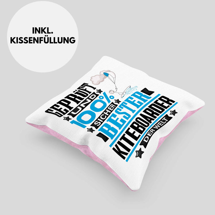 Kiteboarder Geschenk Lustiger Spruch für Kiteboarder Geschenkidee Bester Kiteboarder Der WeltKissen mit Füllung 40x40 (Grau) Rosa Trendation