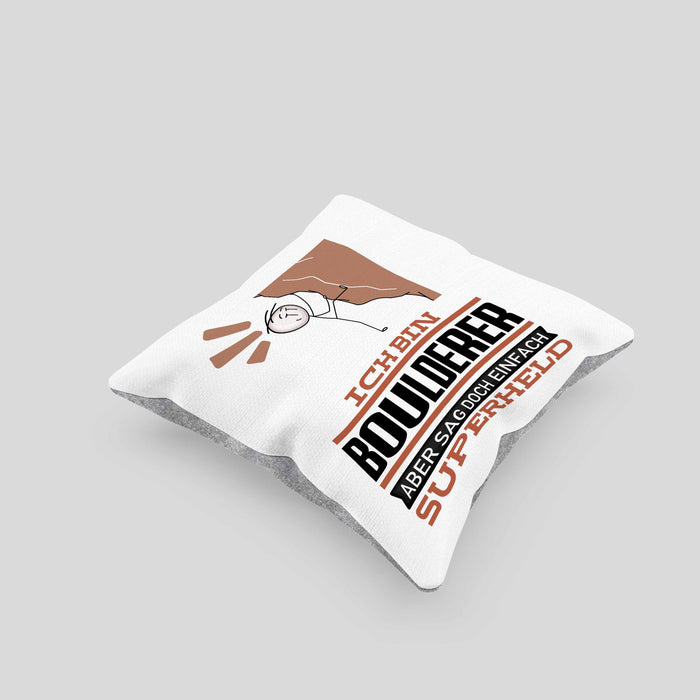Boulderer Geschenk Kissen mit Füllung 40x40 Ich Bin Boulderer Aber Sag Doch Einfach Superheld Lustige Geschenkdiee für Boulderer (Grau) Grau Trendation