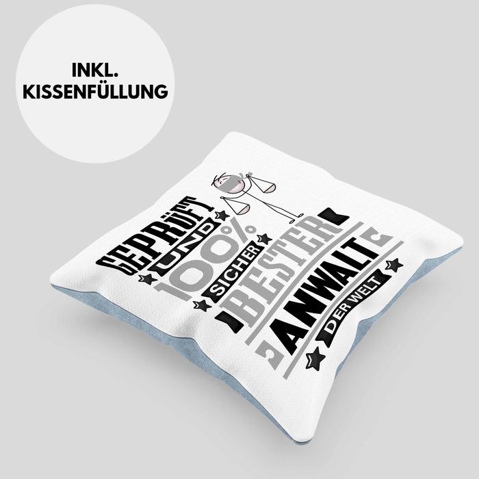 Anwalt Geschenk Lustiger Spruch für Anwalt Geschenkidee Bester Anwalt Der WeltKissen mit Füllung 40x40 (Grau) Blau Trendation