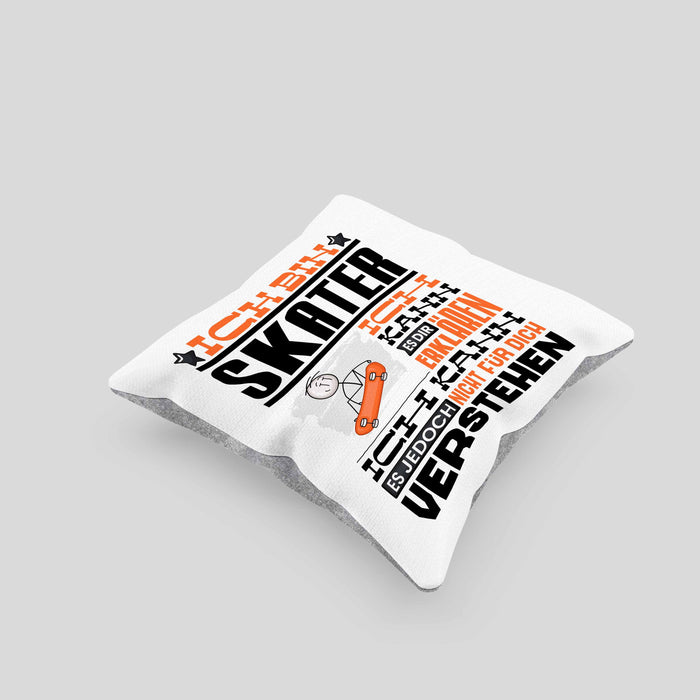 Skater Geschenk Kaffee-Kissen mit Füllung 40x40 Geschenkidee für Skater Ich Bin Skater Ich Kann Es Dir Erklären Jedoch Nicht Für Dich Verstehen Spruch Lustig (Grau) Grau Trendation