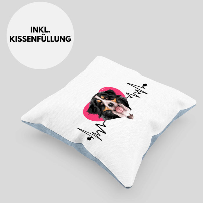 Berner Sennen Besitzer Kissen mit Füllung 40x40 Geschenk Lustiger Spruch Geschenkidee Herzschlag Berner Sennen (Grau) Blau Trendation