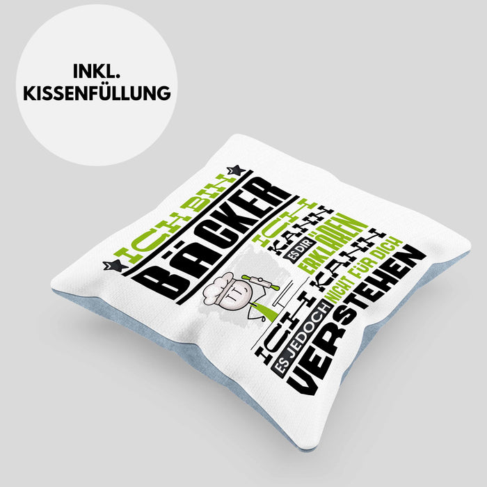 Bäcker Geschenk Kissen mit Füllung 40x40 Geschenkidee für Bäcker Geburtstag Lustiger Spruch Ich Bin Bäcker Ich Kann Es Dir Erklären Aber Nicht Für Dich Verstehen (Grau) Blau Trendation