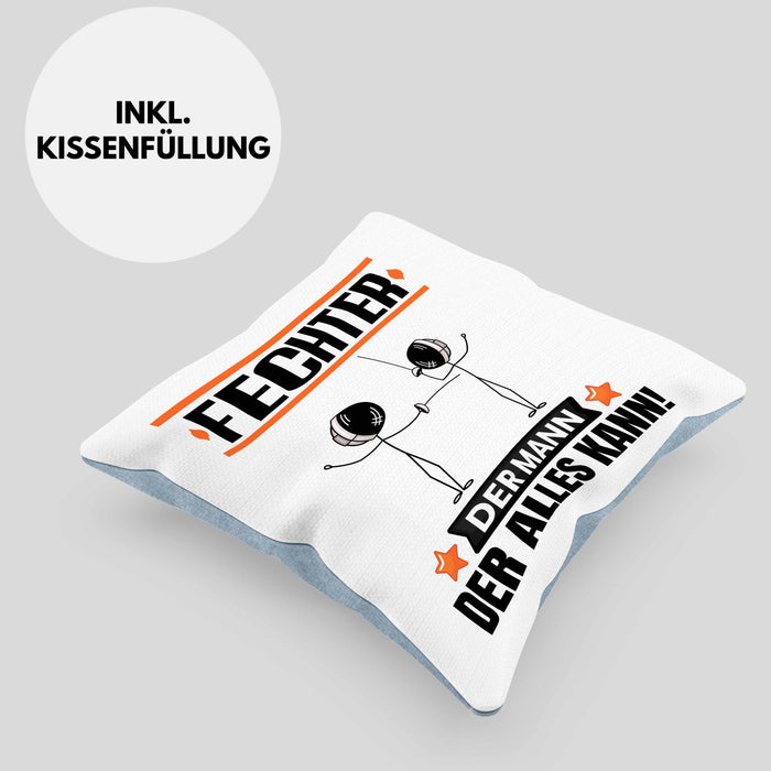Fechter Kissen mit Füllung 40x40 Geschenk für Fechter Der Mann Der Alles Kann Geschenkidee zum Geburtstag (Grau) Blau Trendation