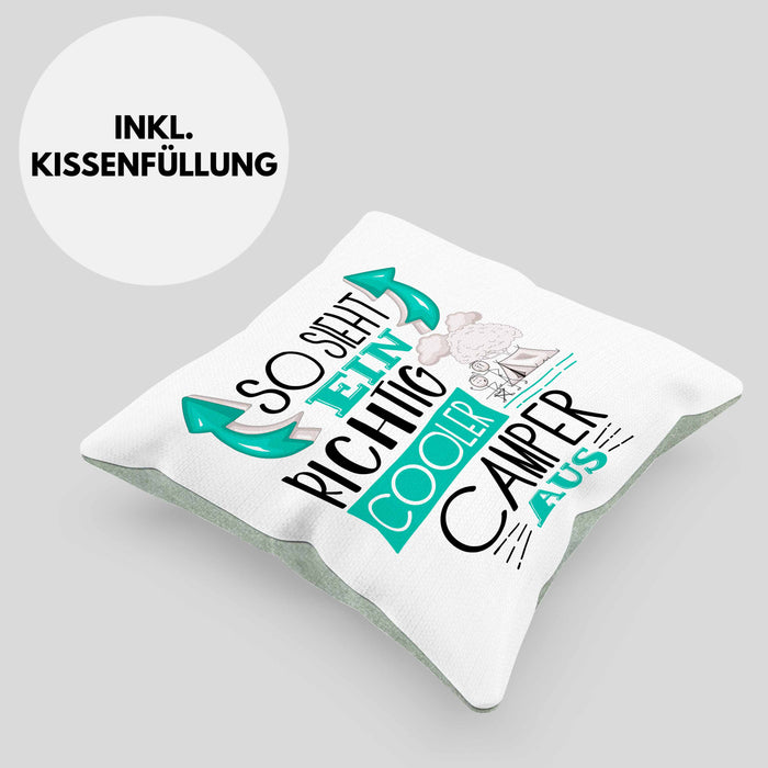 So Sieht Ein Richtig Cooler Camper Aus Geschenk Kissen mit Füllung 40x40 Lustiger Spruch Geschenkidee (Grau) Grün Trendation