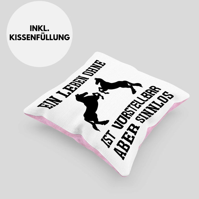 Pferde Kissen mit Füllung 40x40 Lustig Reiterin Geschenk Pferde Geschenke Mädchen Pferdeliebhaber Lustig (Grau) Rosa Trendation