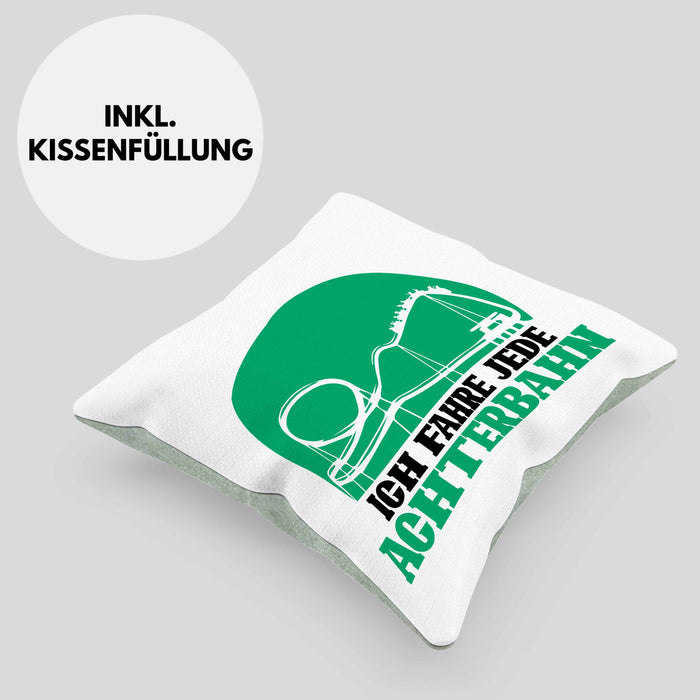 Vergnügungspark Kissen mit Füllung 40x40 Geschenk Lustiger Spruch Ich Fahre Jede Achterbahn Geschenkidee Geburtstag (Grau) Grün Trendation