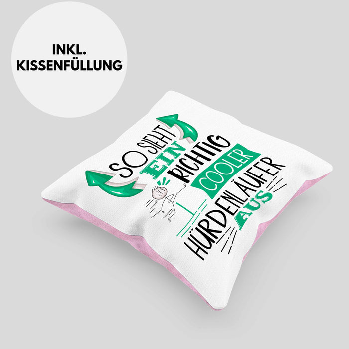 So Sieht Ein Richtig Cooler Hürdenläufer Aus Geschenk Kissen mit Füllung 40x40 Lustiger Spruch Geschenkidee (Grau) Rosa Trendation