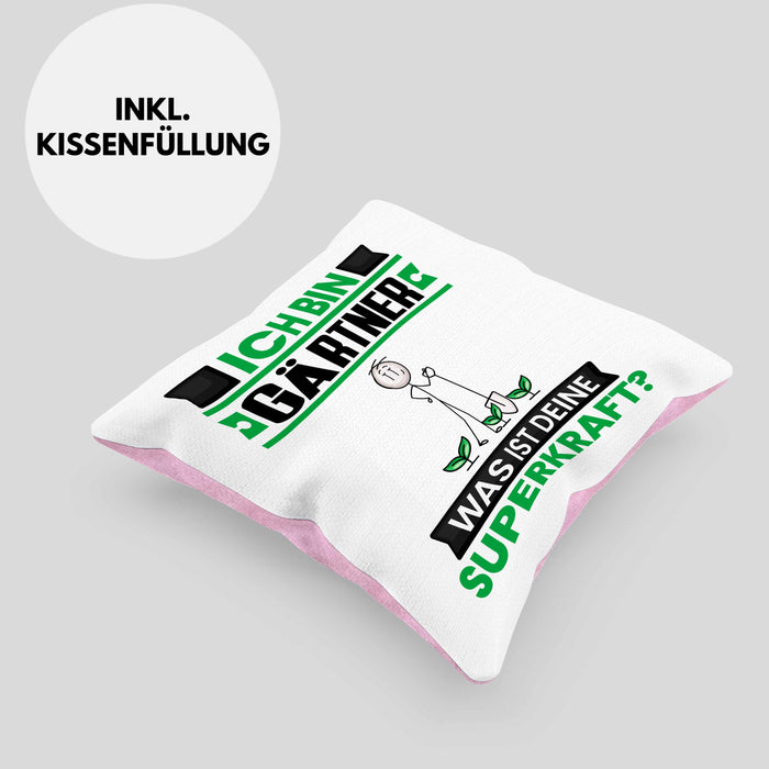 Gärtner Kissen mit Füllung 40x40 Geschenk für Gärtner Geburtstag Lustiger Spruch Was Ist Deine Superkraft (Grau) Rosa Trendation