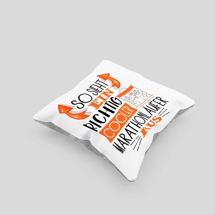 So Sieht Ein Richtig Cooler Marathonläufer Aus Geschenk Kissen mit Füllung 40x40 Lustiger Spruch Geschenkidee (Grau) Grau Trendation