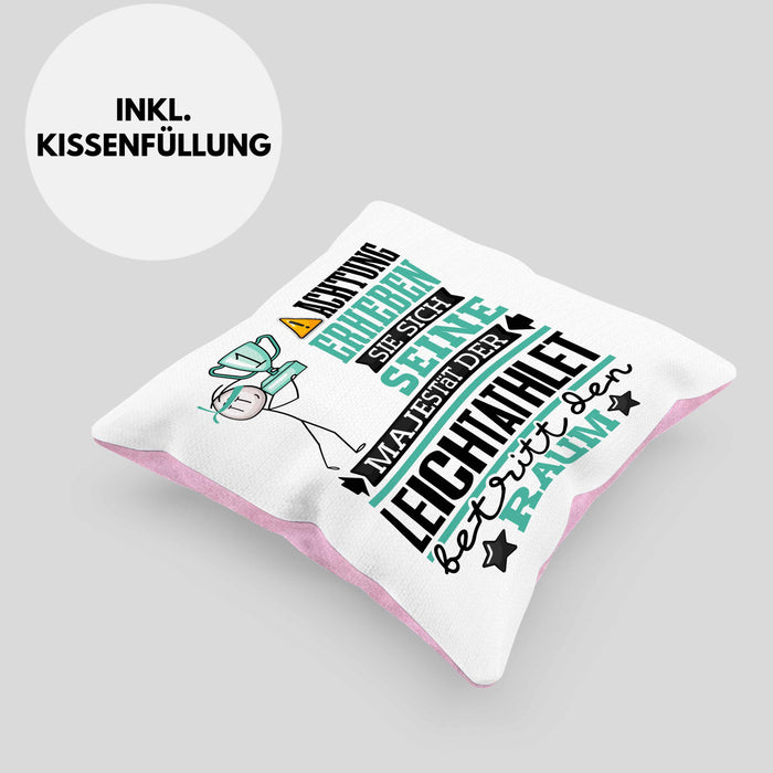 Leichtathlet Geschenk Kissen mit Füllung 40x40 Lustiger Spruch Erheben Sie Sich Der Leichtathlet Betritt den Raum (Grau) Rosa Trendation