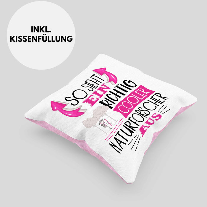 So Sieht Ein Richtig Cooler Naturforscher Aus Kissen mit Füllung 40x40 Geschenk für Naturforschende Geburtstag Geschenkdiee (Grau) Rosa Trendation