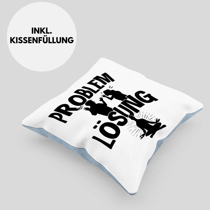 Yoga Kissen mit Füllung 40x40 Geschenk für Yogalehrer Männer Geschenkidee Problem und Lösung Yoga (Grau) Blau Trendation
