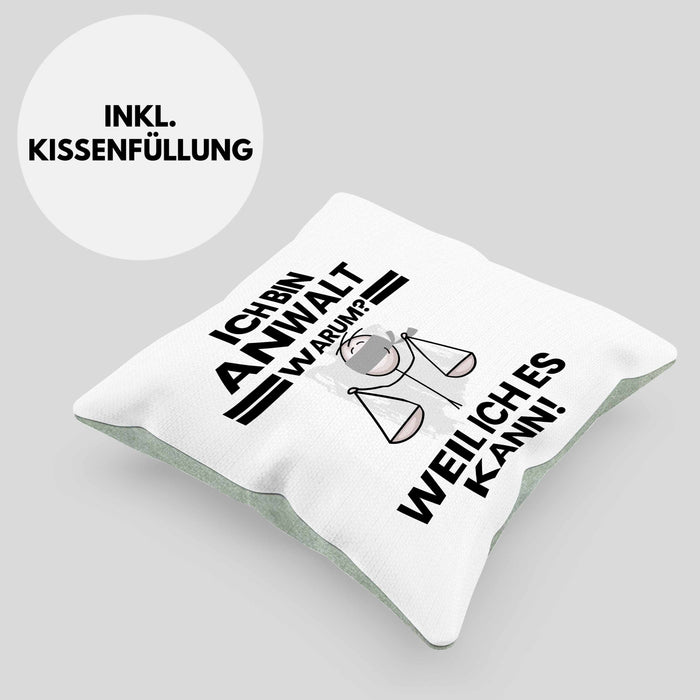 Anwalt Geschenk Kissen mit Füllung 40x40 Lustiger Spruch Ich Bin Anwalt Warum Weil Ich Es Kann Geschenkidee Bester Anwalt Geburtstag (Grau) Grün Trendation