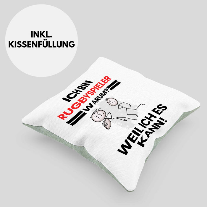 Rugbyspieler Geschenk Kissen mit Füllung 40x40 Lustiger Spruch Ich Bin Rugbyspieler Warum Weil Ich Es Kann Geschenkidee Bester Rugbyspieler Geburtstag (Grau) Grün Trendation