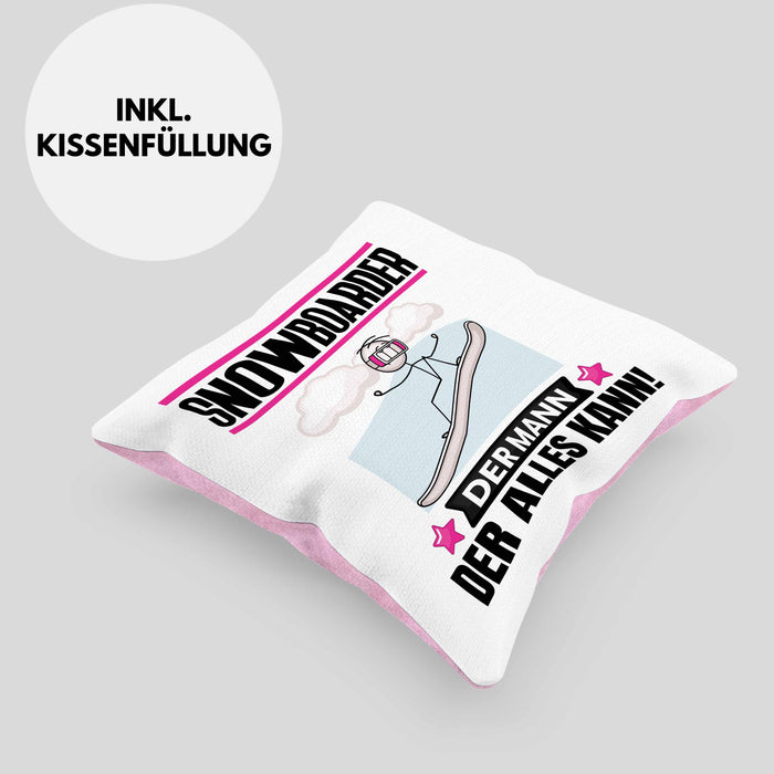 Snowboarder Kissen mit Füllung 40x40 Geschenk für Snowboarder Der Mann Der Alles Kann Geschenkidee zum Geburtstag (Grau) Rosa Trendation