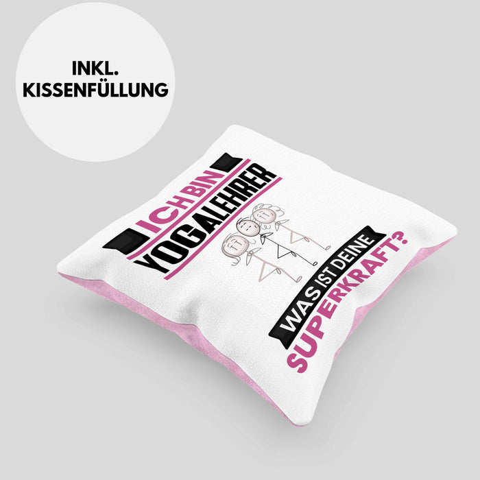 Yogalehrer Kissen mit Füllung 40x40 Geschenk für Yogalehrer Geburtstag Lustiger Spruch Was Ist Deine Superkraft (Grau) Rosa Trendation