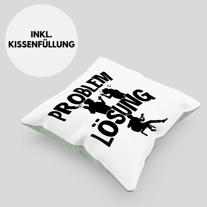 Gitarrist Kissen mit Füllung 40x40 Geschenk für Gitarrenspieler Männer Geschenkidee Problem und Lösung Gitarre (Grau) Grün Trendation