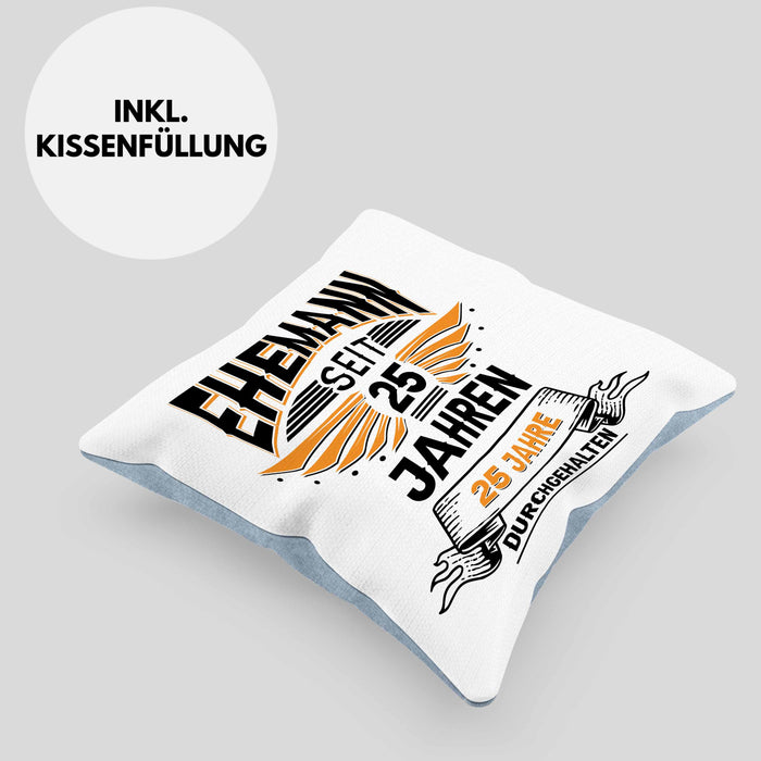 Ehemann Seit 25 Jahre Hochzeitstag Geschenk Lustiger Spruch Bester Ehemann JubiläumKissen mit Füllung 40x40 (Grau) Blau Trendation