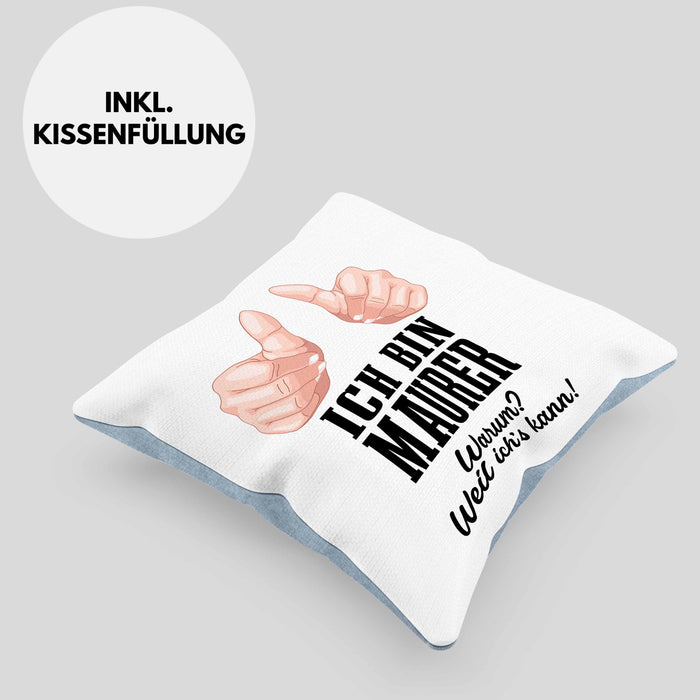 Maurer Kissen mit Füllung 40x40 Geschenk Mit Spruch Geschenkidee Lustig Männer Job (Grau) Blau Trendation