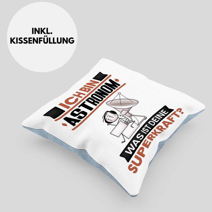 Astronom Kissen mit Füllung 40x40 Geschenk für Astronom Geburtstag Lustiger Spruch Was Ist Deine Superkraft (Grau) Blau Trendation