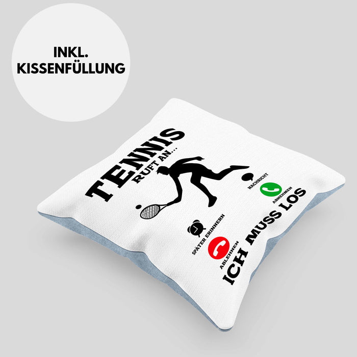 Tennis Kissen mit Füllung 40x40 Geschenk Lustige Kissen mit Füllung 40x40 Tennisfans - Geschenkidee Tennisspieler Ruft An (Grau) Blau Trendation